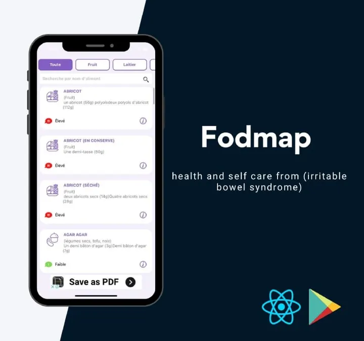 Fodmap diet app food list screen